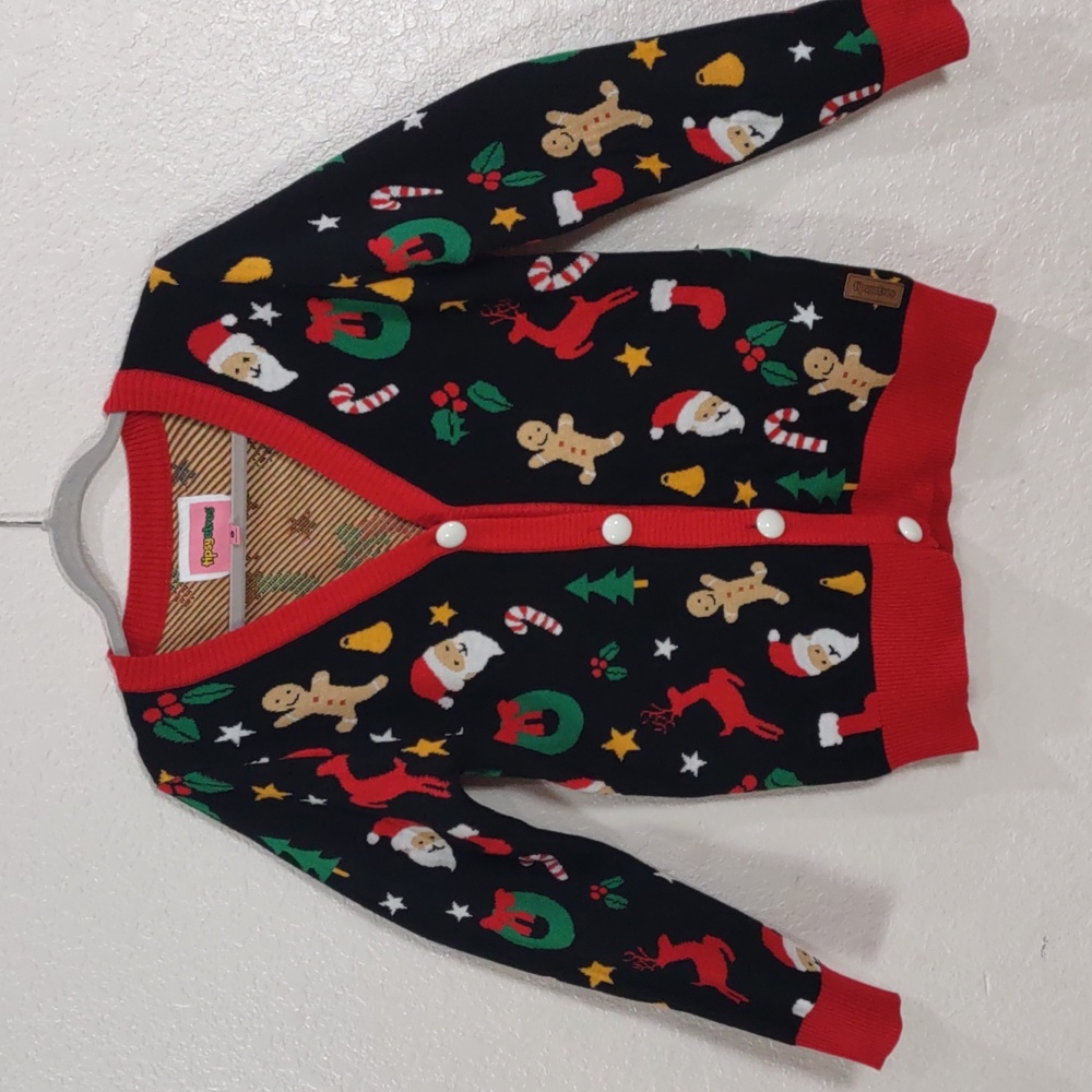 Tipsy Elves Black Cardigan with Red Trim and Festive Motifs - Picture 7 of 17